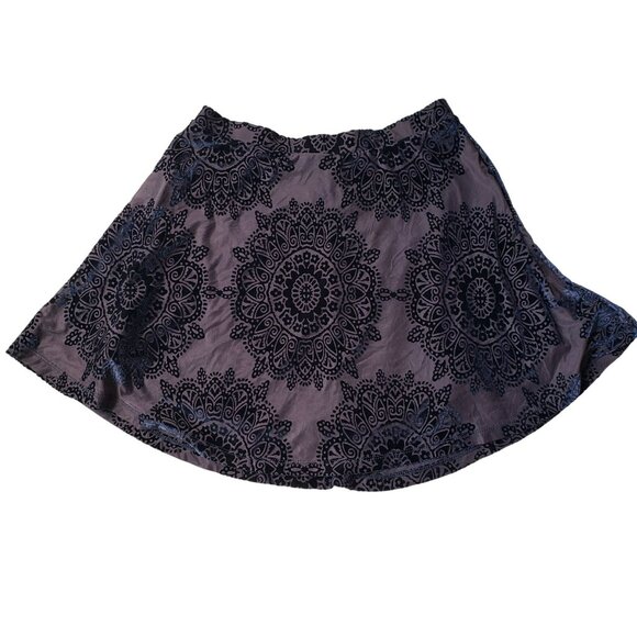 LA Hearts Purple Blue Velvet Burnout Mosaic Print Skater A Line Mini Skirt S - Picture 1 of 8